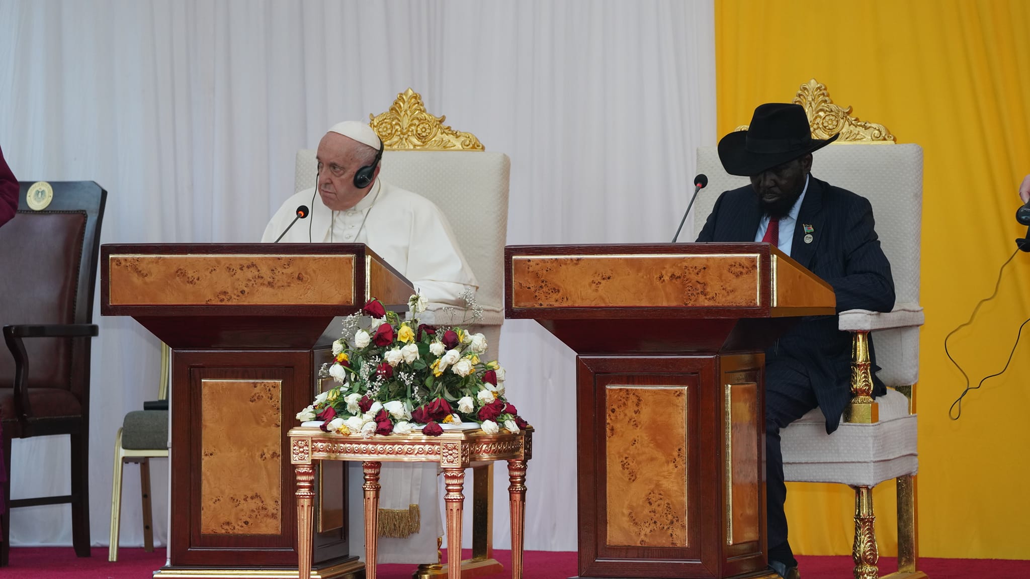 Pope says “enough of suffering” in a speech at State House